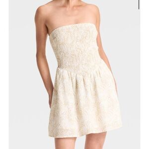 Universal Thread Smocked Strapless Mini Dress Cream Beige Print Size Medium